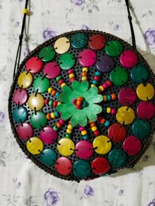 Vintage Colorful Wood Bead Circle Bag