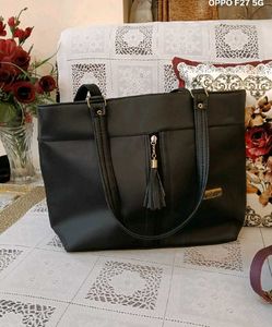 Black Tote Bag with Tassel