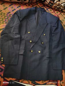 Mens Dark Navy Blue Striped Suit