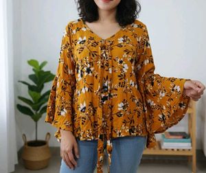 Floral Print Bell Sleeve Top