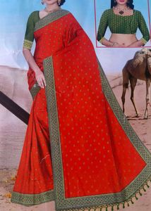 Elegant Poly Silk Orange Saree  Traditional Design