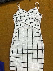 White Grid Bodycon Mini Dress