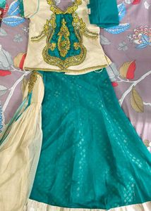 Teal &amp; Gold Ghagra
