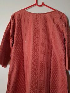 Elegant Peach Embroidered Kurti