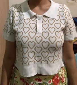 Heart Print Crop Top🤎