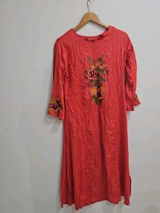 Embroidered Red Tunic Dress