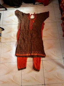 Brown Embroidered Kurta Set