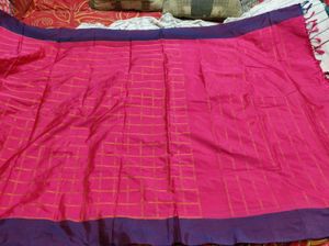 Pink &amp; Purple Checkered Saree