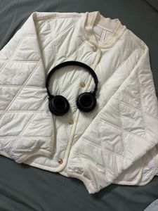 Cream Quilted Button-Down Jacket