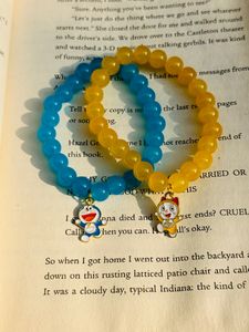 For Brother/Sister, Cute Doraemon Theme Bracelets In Blue And Yellow.