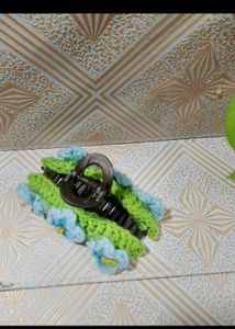 Blue Floral Crochet Hair Clip