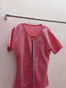 Pink Embroidered Cardigan &amp; Top Set