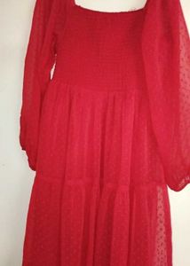 Red Sheer Long Sleeve Dress