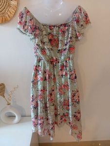 Green Lace Floral Off Shoulder Dress From London