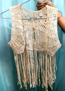 Boho Style Cream Colour Crochet Crop Top For Girls