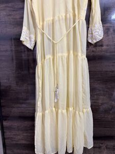 Butter yellow mirror work anarkali