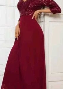 Burgundy Sequin Sleeve Gown