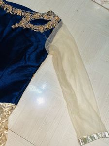Elegant Navy &amp; Gold Embellished Gown
