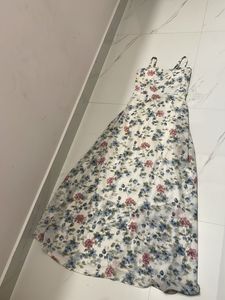 White Floral Print Padded Maxi Strap Dress