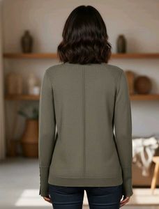 Imported Olive Green V-Neck Sweater