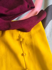 Maroon Crop Top With Yellow Mini Skirt