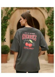 Shein cherry Gray Graphic Print Oversized T-Shirt