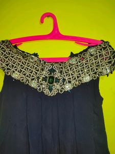 Navy Blue Stone And Zari Work Midi With Dupatta