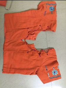 🧡💙Orange Blue &amp; 💕 Pink Tikka Work Saree 🧡💙