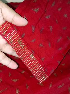 Pure Cotton Maroon Kurti with Golden Lace Border