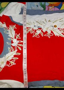 Red &amp; White Embroidered Kurta