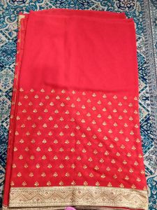 Red &amp; Gold Floral Saree Fabric
