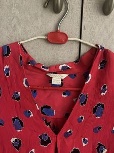 Red Pink Printed V Neck Top