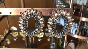 Champagne Stones Studded Oval Oversized Studs