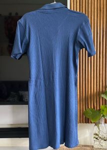 Blue Ribbed Shirt Dress, Size 34-36