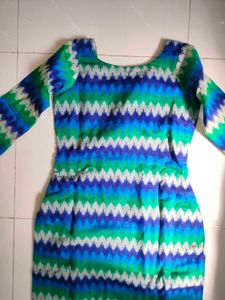 Multicolored Abstract Print Blue Kurti Women