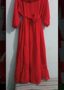 Vintage Red Maxi Dress Gown Party Women