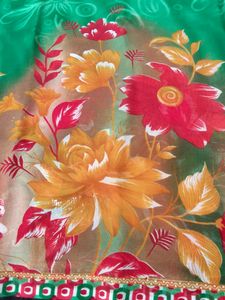 Green Printed Saree With Blouse 🎀🎉