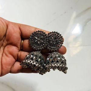 Oxidized Silver Jhumka Earrings