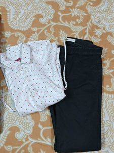 Polka Dots Print Shirt+ Max Black Jeans Combo