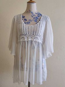 White Crochet Detail Top