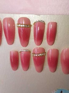 Pink Ombre Press-On Nails with Gems