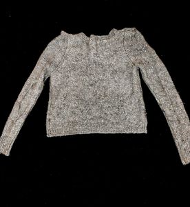 Shimmery Silver Front Open Sweater