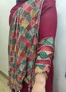 Maroon Indian Gown with Shiny Dupatta