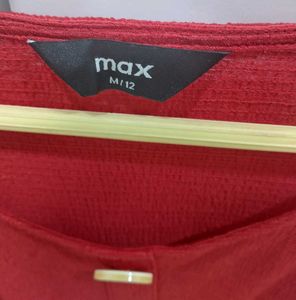 Max Red Solid Knitted &amp; Woven Top (M SIZE)