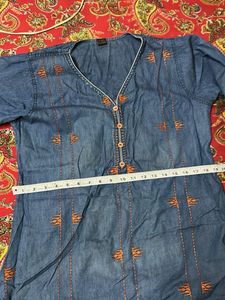 Denim Embroidered Kurta