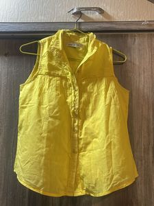 Yellow Sleeveless Button-Up Top