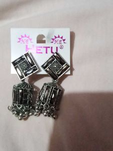 Oxidized Silver Jhumka Earrings Set