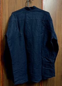 Mango Man Stylish Navy Blue Linen Blend Shirt