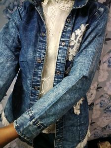 Denim Jacket With Lace