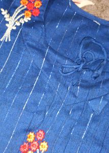 Blue Striped Embroidered Tunic